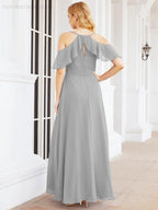 Cold Shoulder Long Bridesmaid Dresses Side Slit Formal Prom Gowns Party Wedding 28070