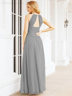 Sleeveless Bridesmaid Dresses Long Prom Gown Zipper with Keyhole Back 28056