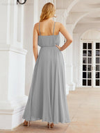 Numbersea Vestidos compridos de dama de honor com alças Vestido formal em linha A para jovens 28029