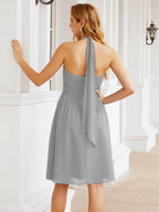 Halter Chiffon Bridesmaid Dresses Short Sleeveless Formal Party Dress Open Back 28023