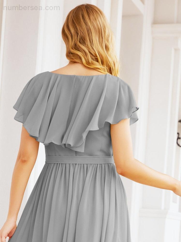Bridesmaid Dresses with Flutter Sleeves Formal Evening Party Prom Gowns 28044