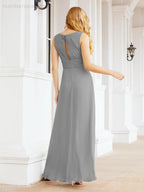Formelles Ballkleid Elegantes ärmelloses Brautjungfernkleid mit V-Ausschnitt für Hochzeitsfeier 28037