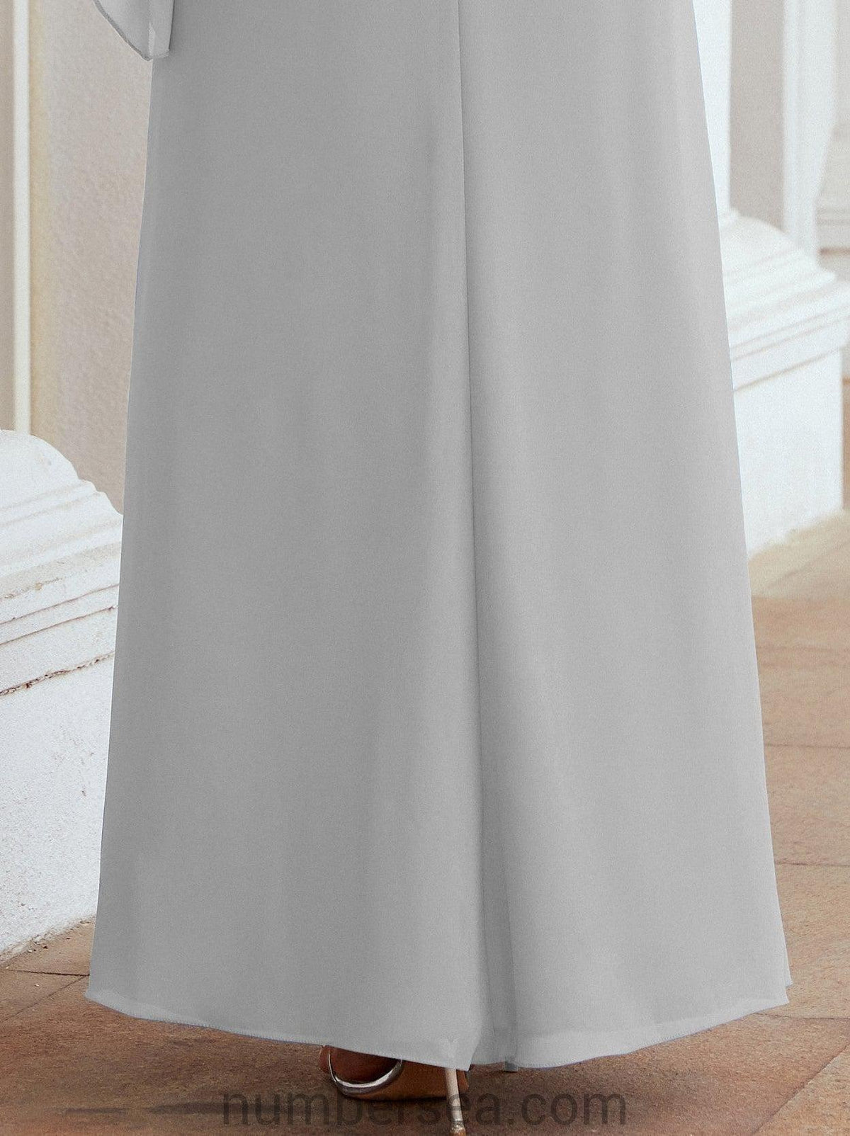 Numbersea Festliches Abendkleid Lang Mutter der Braut Kleid mit Rüschencape 28026