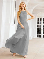 Sleeveless Bridesmaid Dresses Long Prom Gown Zipper with Keyhole Back 28056