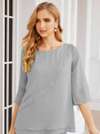 Numbersea Elegantes 2-teiliges Kleid für die Brautmutter Große Größen Hosenanzug mit Rüschenschichten Silberner Hausmantel 28064
