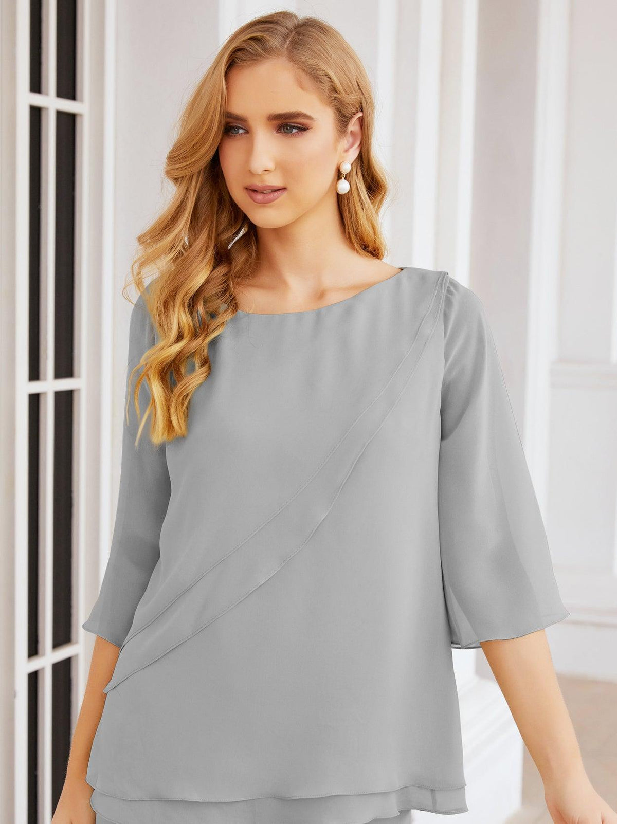 Numbersea Elegantes 2-teiliges Kleid für die Brautmutter Große Größen Hosenanzug mit Rüschenschichten Silberner Hausmantel 28064