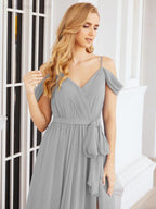 Numbersea Abito da Damigella in Chiffon con Spalle Scoperte, Abito Lungo Formale per Laurea con Schiena a Mantella 28069