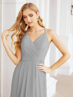 Spaghetti Strap Bridesmaid Dresses V-Neck Long A-Line Formal Prom Gowns 28063