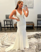 Tonya Abito da Sera con Perline Bianco Sirena