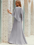 Bridesmaid Dress Women Long Sleeve V-Neck Chiffon Formal Wedding Party Dress 28018