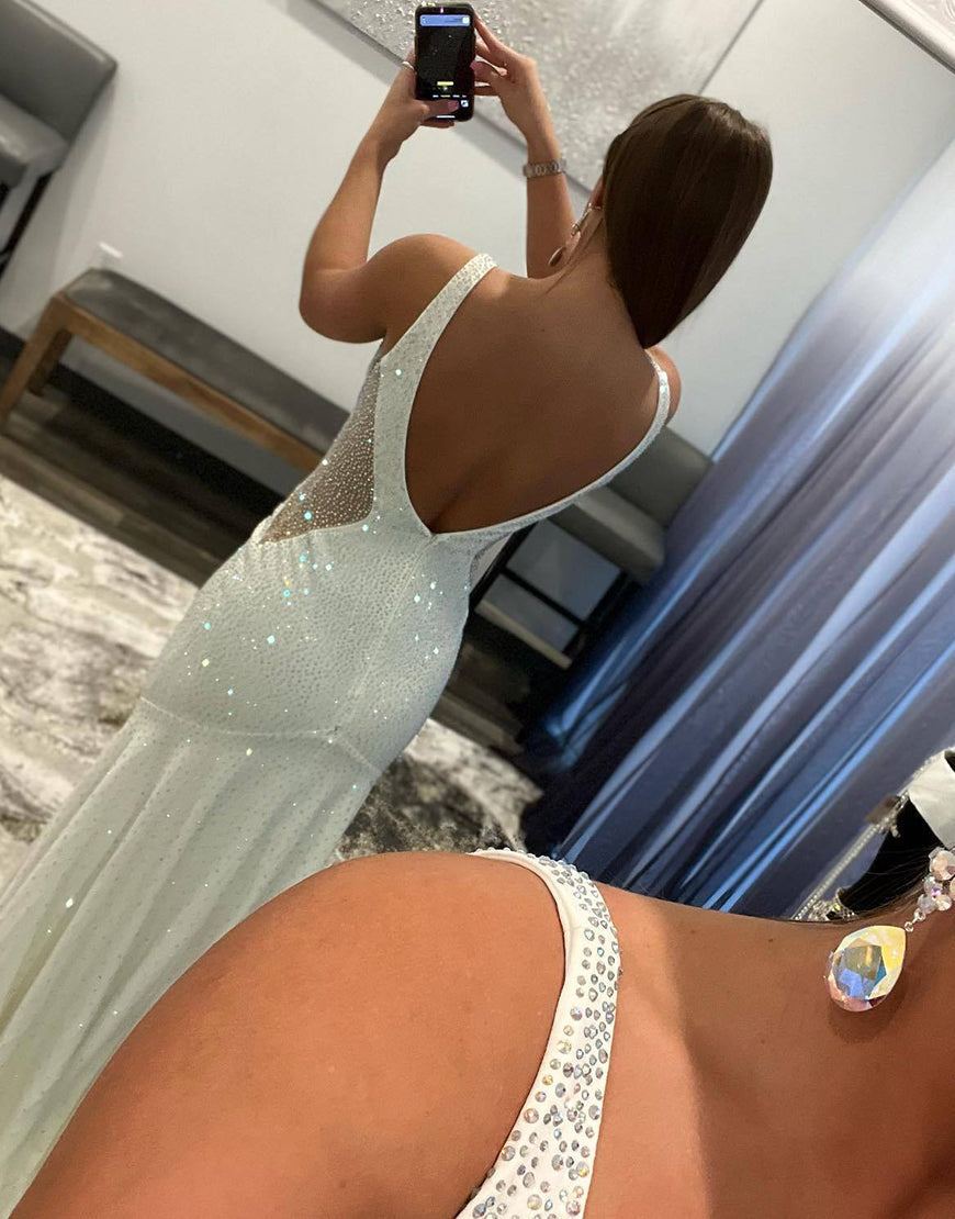 Tonya Abito da Sera con Perline Bianco Sirena