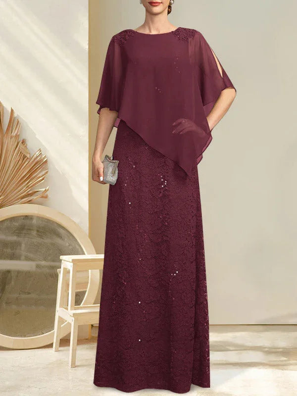 Vestido de madrina de novia de encaje de gasa con lentejuelas y abalorios, corte columna y largo hasta el suelo