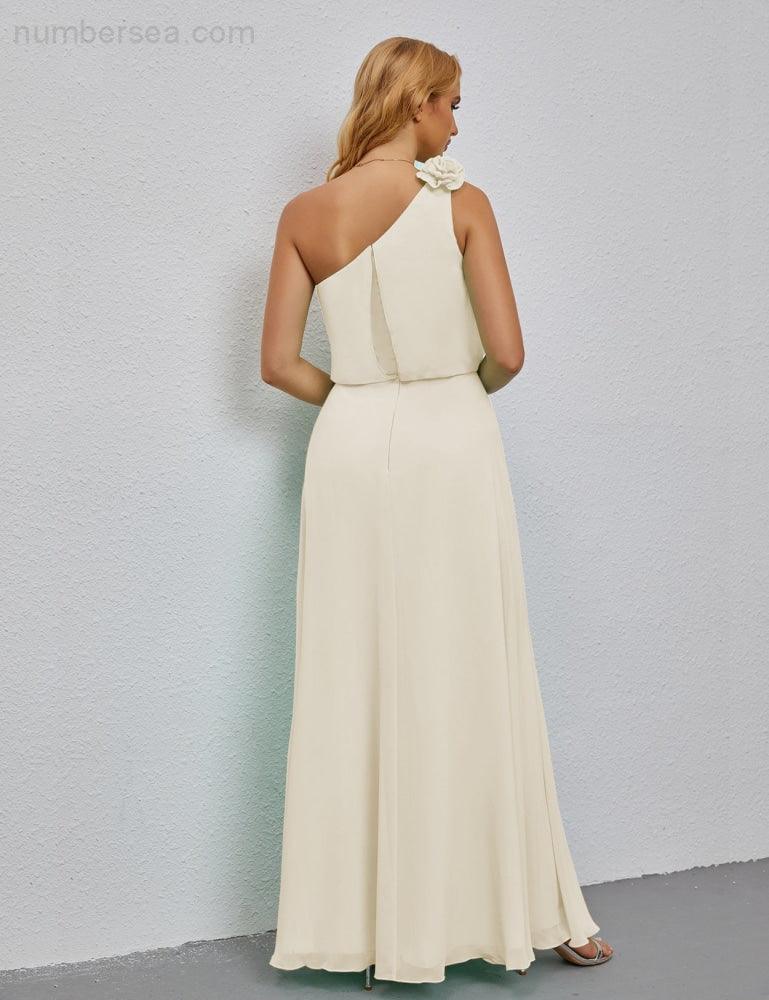 Ruffled One Shoulder Sleeveless Long Bridesmaid Dresses A-line Formal Evening Gown Side Split 28080
