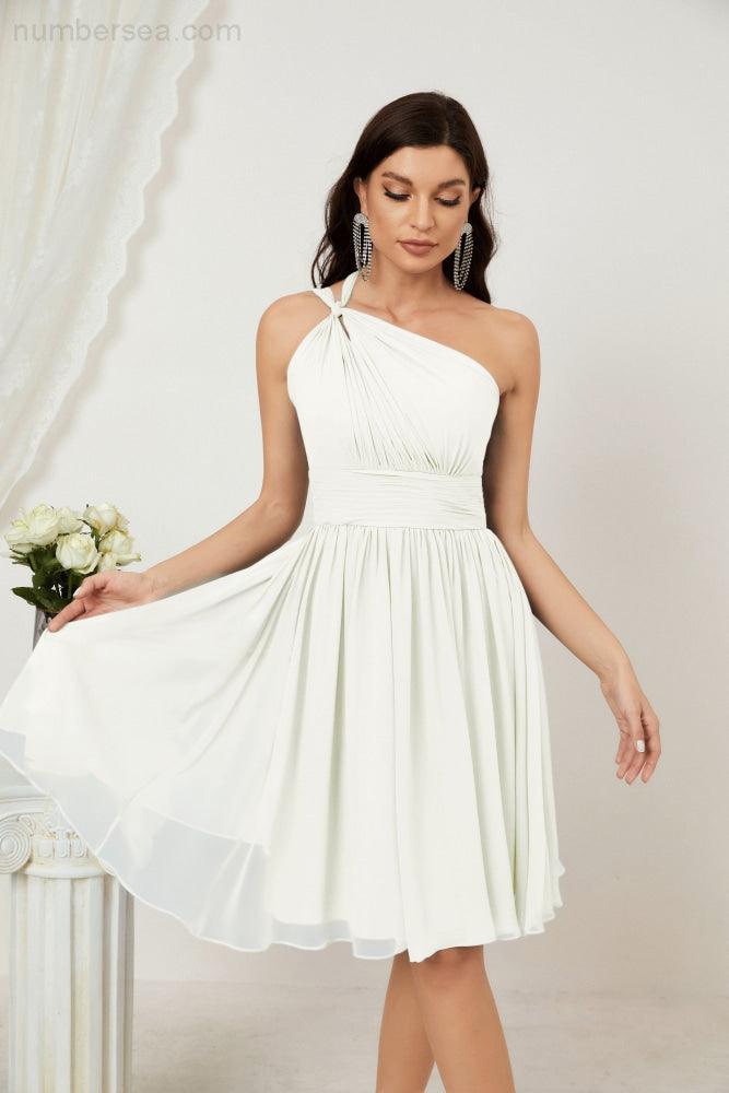 Women Chiffon Short One Shoulder Bridesmaid Dress Formal Dresses for Party Homecoming  2804