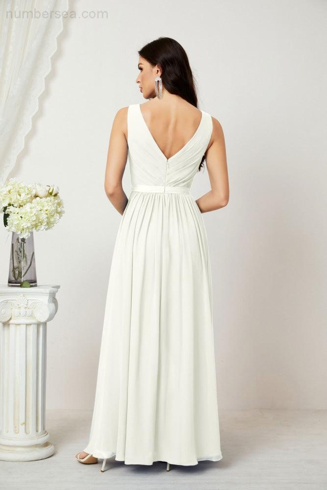 Abiti lunghi da damigella in chiffon da donna, linea a, senza maniche, abito formale da ballo per serata, abiti per festa di ritorno a casa 2808