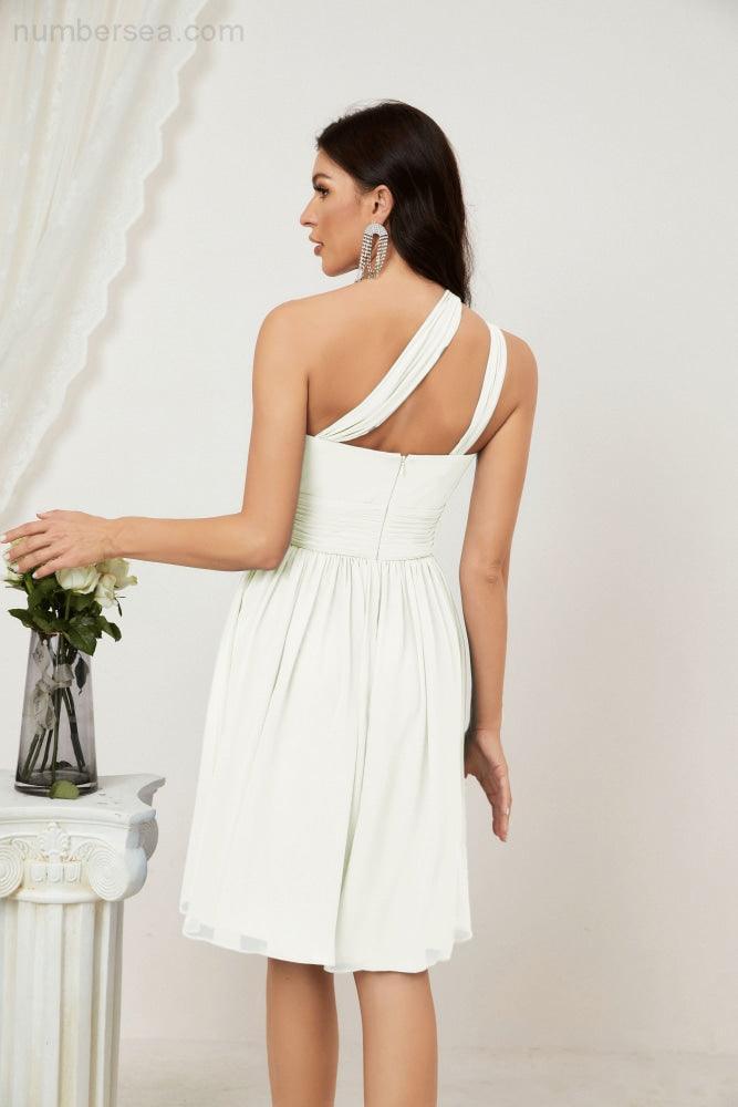 Women Chiffon Short One Shoulder Bridesmaid Dress Formal Dresses for Party Homecoming  2804