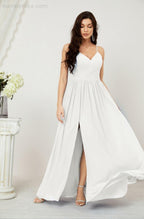 Neck Bridesmaid Dresses Chiffon Long Spaghetti A-line Formal Prom Gown for Wedding Party Evening 2801