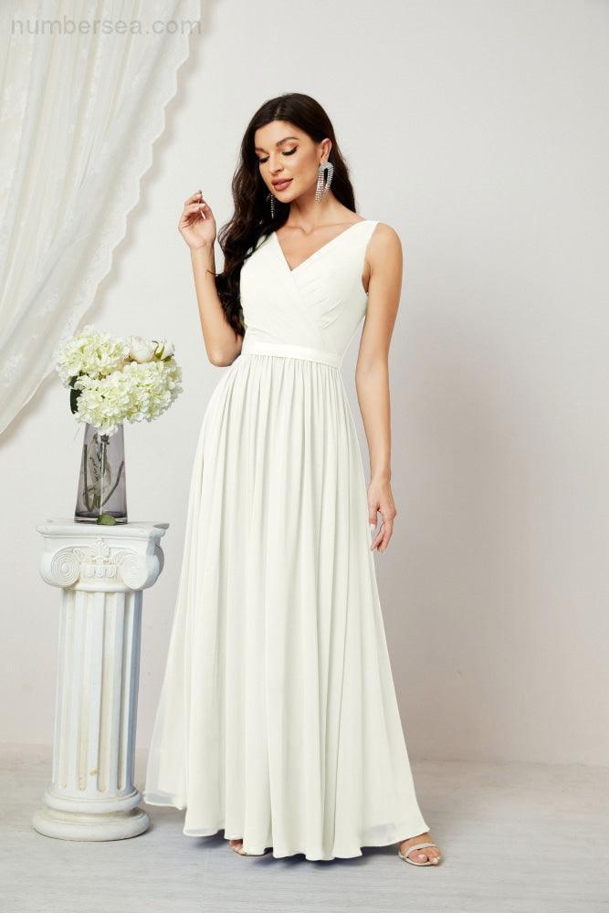 Abiti lunghi da damigella in chiffon da donna, linea a, senza maniche, abito formale da ballo per serata, abiti per festa di ritorno a casa 2808