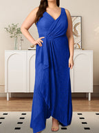 A-Line V-Neck Ruched Metallic Mesh Dress