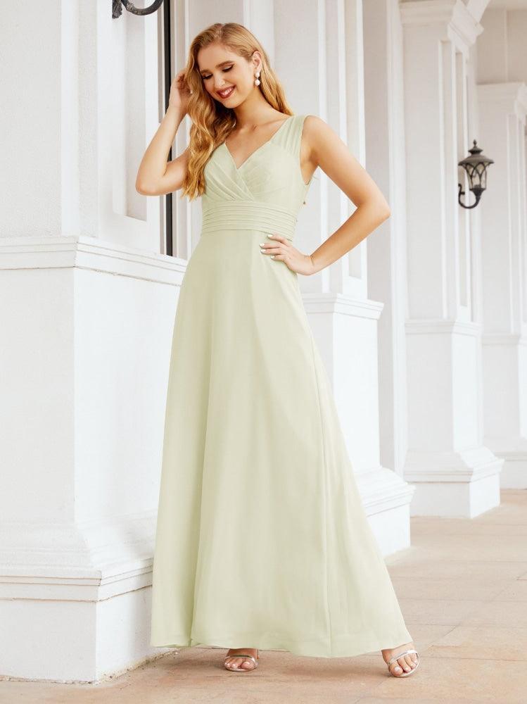 Formelles Ballkleid Elegantes ärmelloses Brautjungfernkleid mit V-Ausschnitt für Hochzeitsfeier 28037