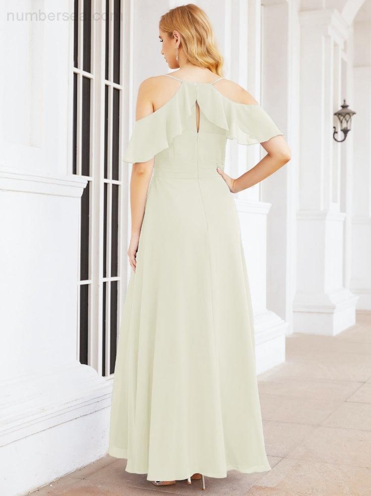 Cold Shoulder Long Bridesmaid Dresses Side Slit Formal Prom Gowns Party Wedding 28070