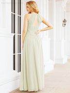 Sleeveless Bridesmaid Dresses Long Prom Gown Zipper with Keyhole Back 28056
