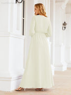 Vestito da damigella d'onore in chiffon da donna Numbersea, linea a trapezio, maniche lunghe, abito lungo formale da sera per ospite di matrimonio 28032
