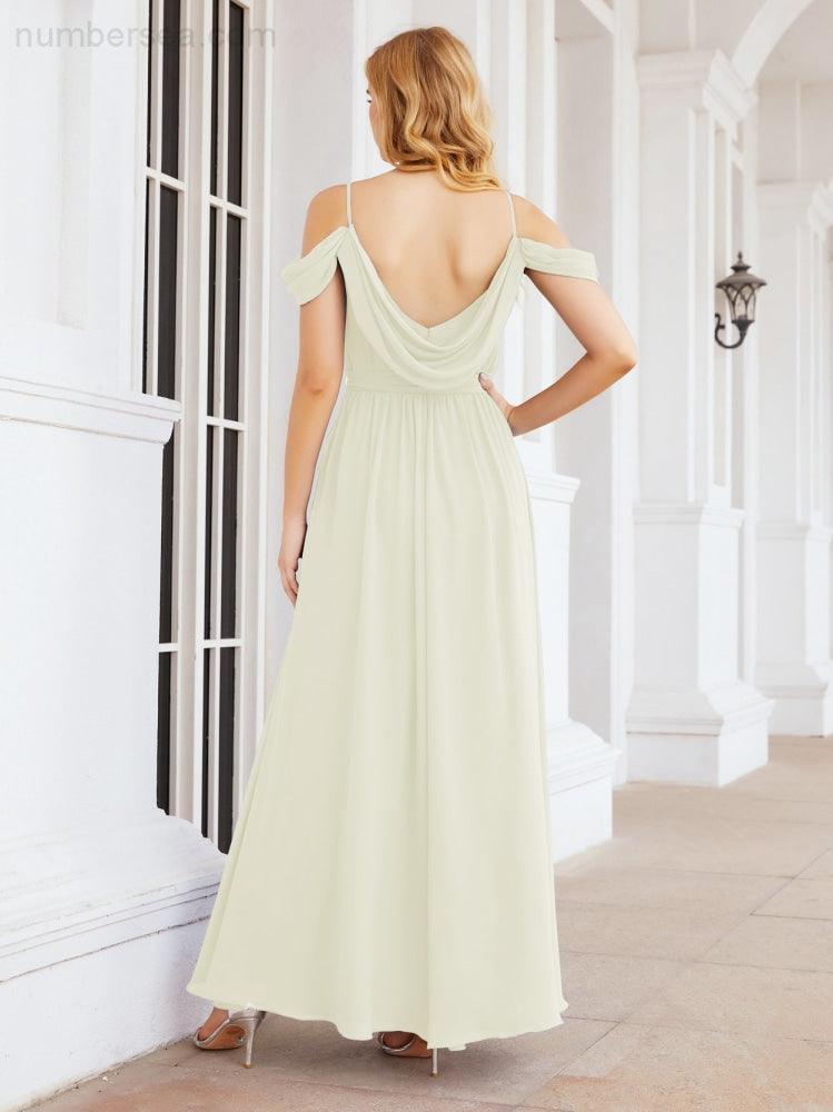 Numbersea Abito da Damigella in Chiffon con Spalle Scoperte, Abito Lungo Formale per Laurea con Schiena a Mantella 28069
