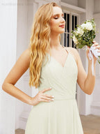 Halter Chiffon Bridesmaid Dresses Wedding Appare Sleeveless Formal Prom Dress with Ruffled Back 28035