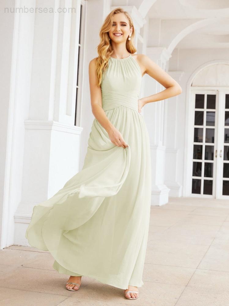 Sleeveless Bridesmaid Dresses Long Prom Gown Zipper with Keyhole Back 28056