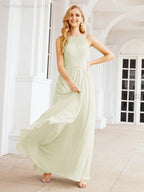 Sleeveless Bridesmaid Dresses Long Prom Gown Zipper with Keyhole Back 28056
