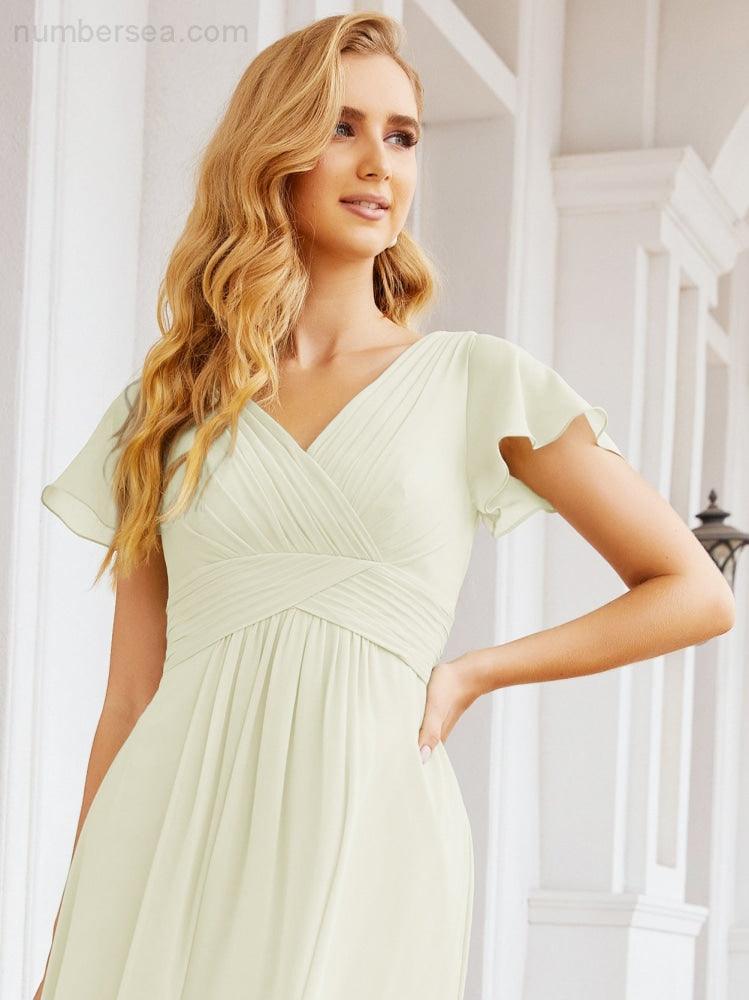 Vestidos de Baile Formais Numbersea para Mãe da Noiva com Mangas de Renda Vestido de Dama de Honra 28047
