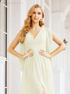 Bridesmaid Dresses with Split for Wedding Party Flutter Sleeves 28045
