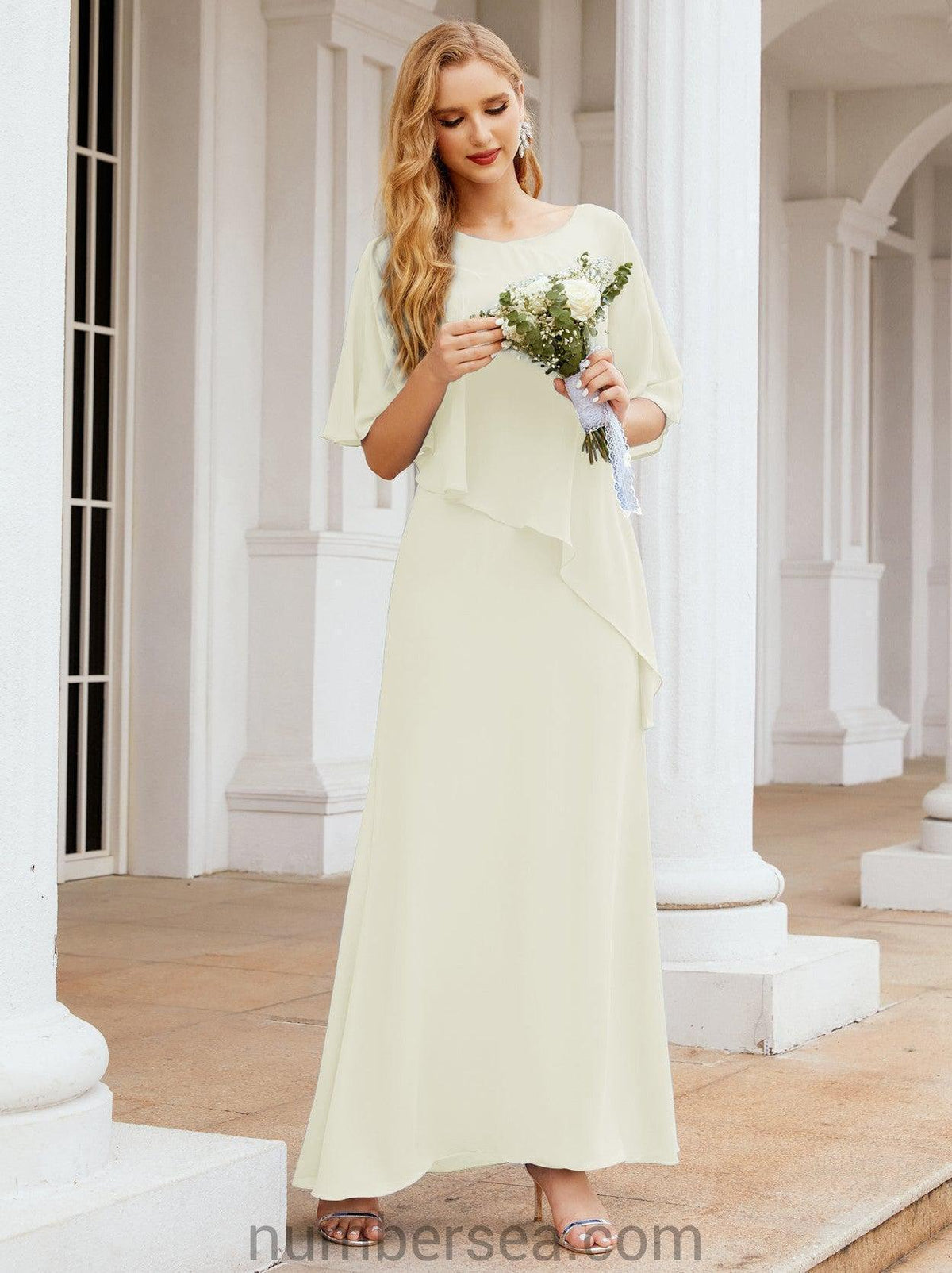 Numbersea Festliches Abendkleid Lang Mutter der Braut Kleid mit Rüschencape 28026