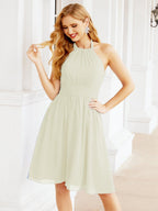 Halter Chiffon Bridesmaid Dresses Short Sleeveless Formal Party Dress Open Back 28023