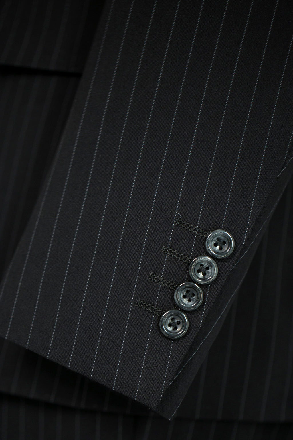 Black Pinstripe Wool 3Piece Double Breasted Wedding Suit For Groom Groomsmen