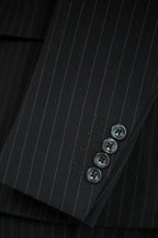 Black Pinstripe Wool 3Piece Double Breasted Wedding Suit For Groom Groomsmen