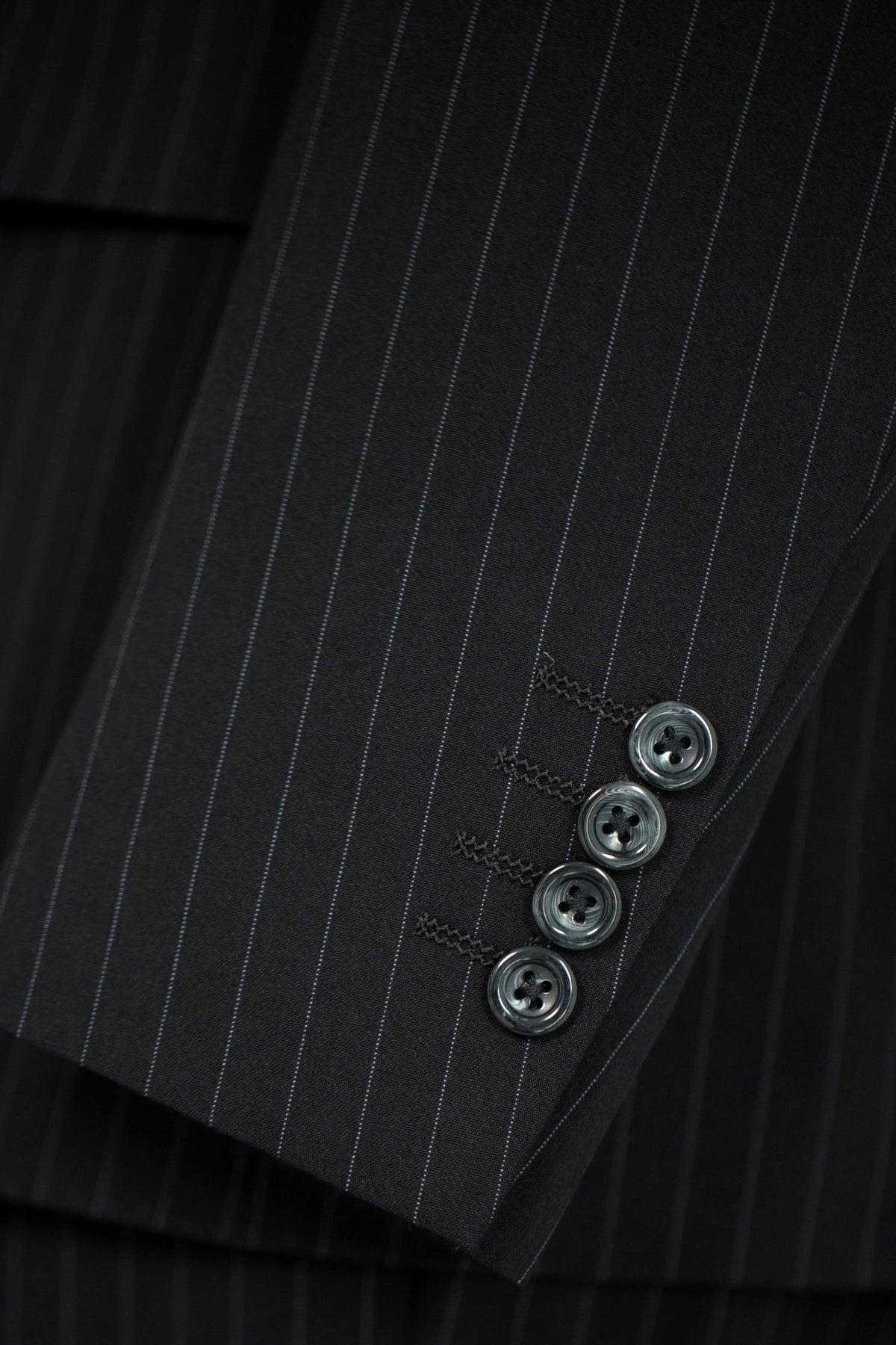 Black Pinstripe Wool 3Piece Double Breasted Wedding Suit For Groom Groomsmen