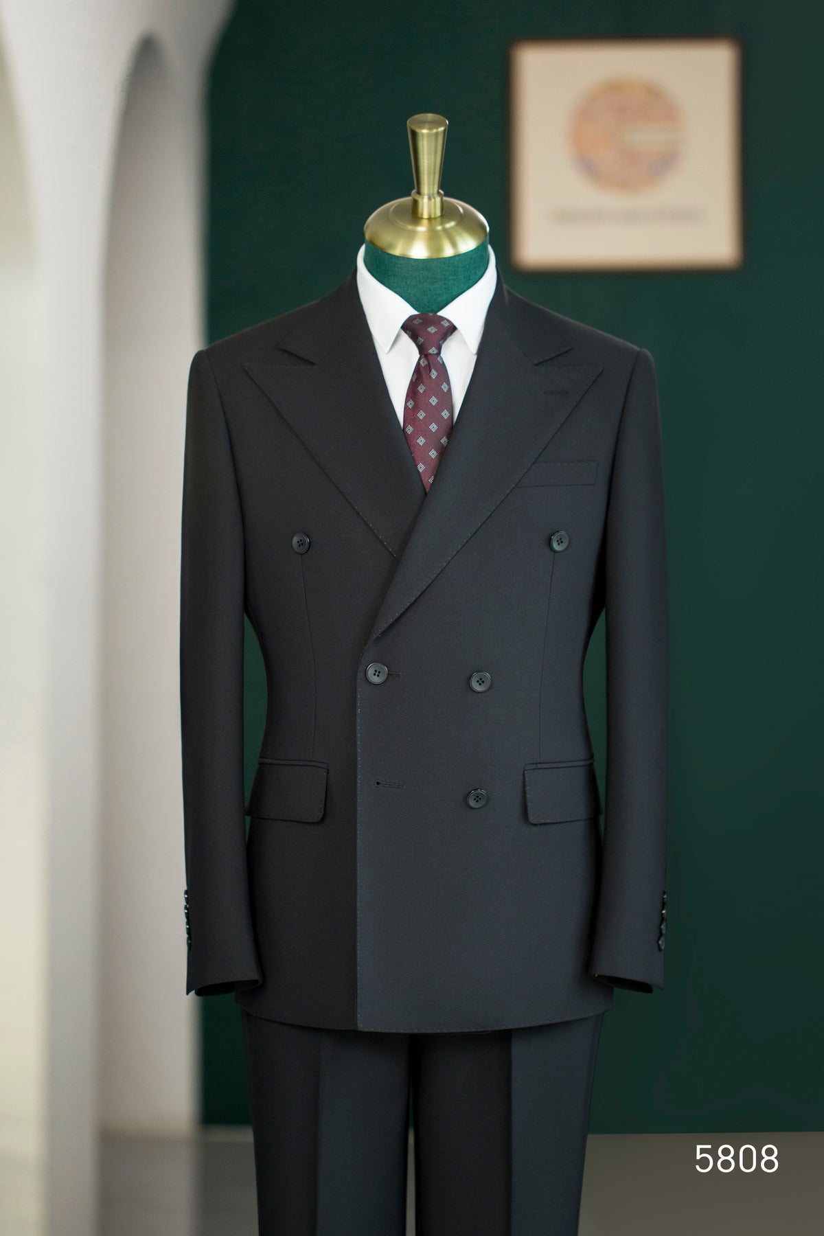 Black Wool Double Breasted Three Piece Wedding Suit for Groom and Groomsmen
