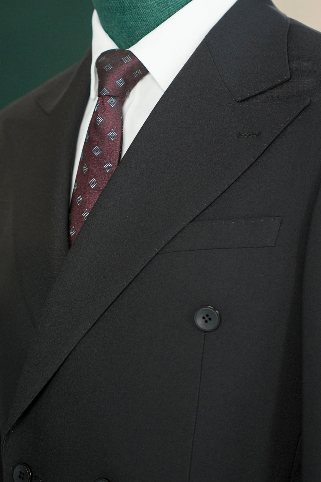 Black Wool Double Breasted Three Piece Wedding Suit for Groom and Groomsmen