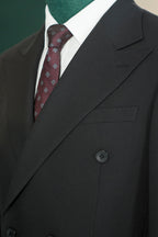 Black Wool Double Breasted Three Piece Wedding Suit for Groom and Groomsmen