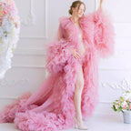 6108#Vestido de Maternidade com Folhos Vestuário para Sessão Fotográfica de Gravidez