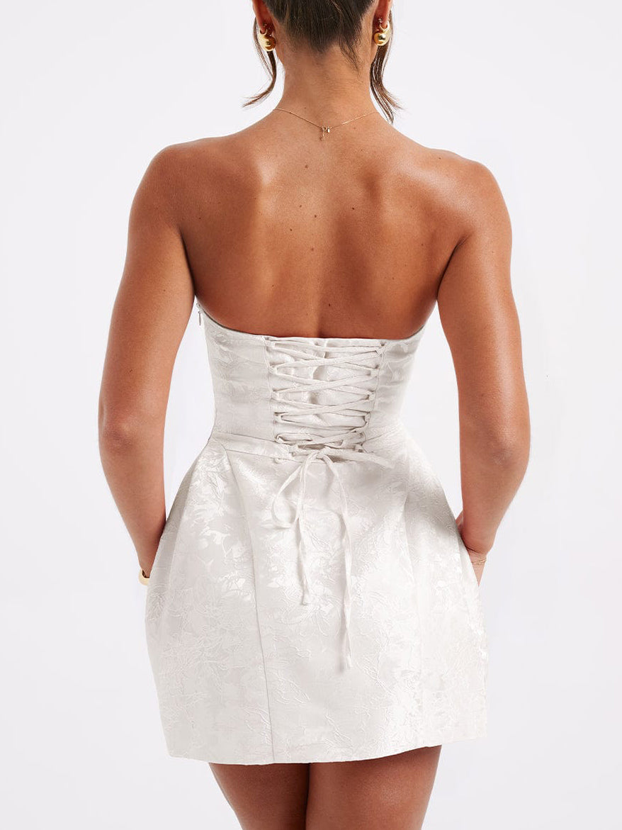 Slim Fit Jacquard-Minikleid mit A-Saum und Hosenträgern 