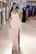 Custom Color Strapless Mermaid Long Prom Dress With High Slit