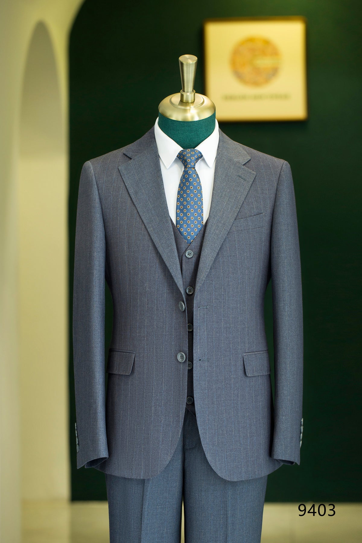 Three Piece Subtle Pinstripe Grey Wool Suit For Formal Groom And Business
