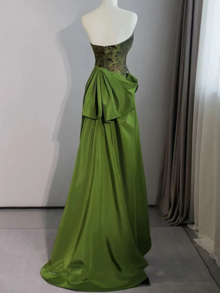 Vestido largo de noche sirena ajustado verde vintage para baile de graduación Y7624