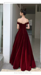 Burgundy Velvet Long Prom Dresses, A-Line Evening Dresses Y1173