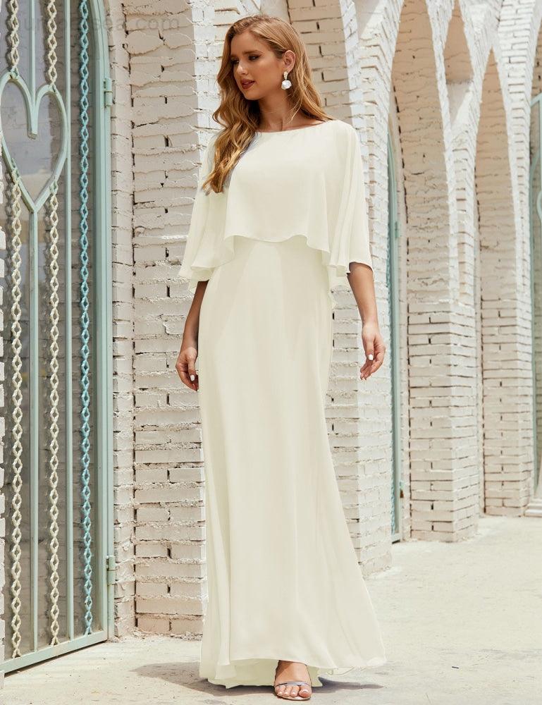 Bridesmaid Dress Women Long Sleeve V-Neck Chiffon Formal Wedding Party Dress 28018