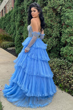 Roycebridal Lana |A-line Sweetheart Tiered Organza Prom Dress with Detachable Sleeves