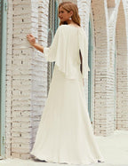 Bridesmaid Dress Women Long Sleeve V-Neck Chiffon Formal Wedding Party Dress 28018